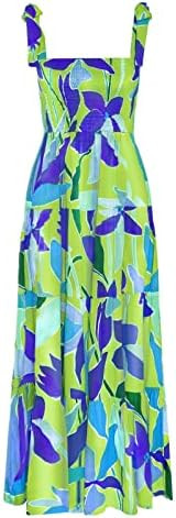 kinstell Women's Summer Boho Spaghetti Strap Square Neck Ruffle Casual Flowy Long Dress Beach Swi... | Amazon (US)