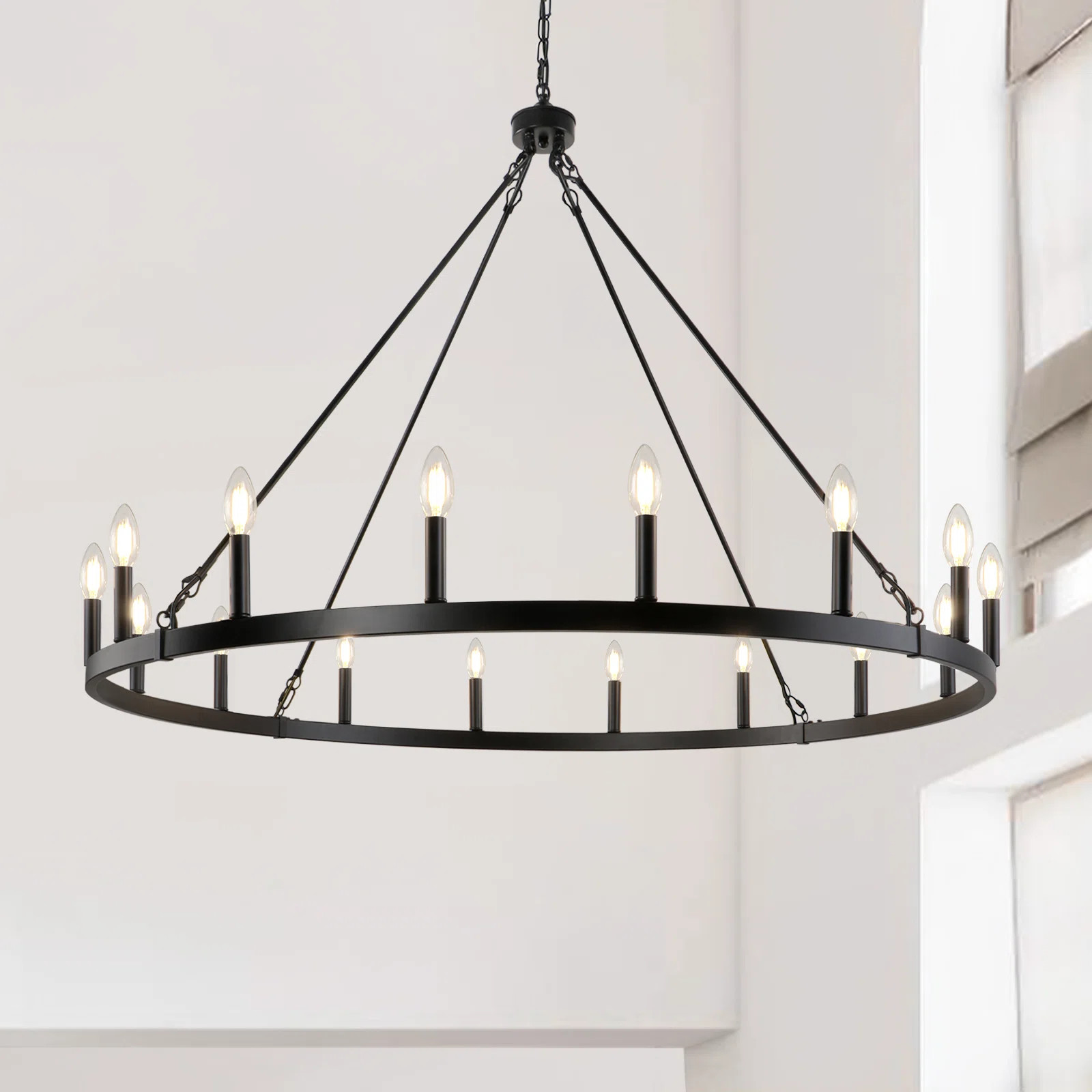 Moomal 47 in. 16 - Light Large Candle Style Dimmable Wagon Wheel Chandelier | Wayfair North America