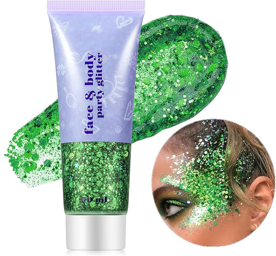 Go Ho Green Face Body Glitter,St Patricks Day Face Glitter Makeup,Green Face Paint Holographic Ch... | Amazon (US)