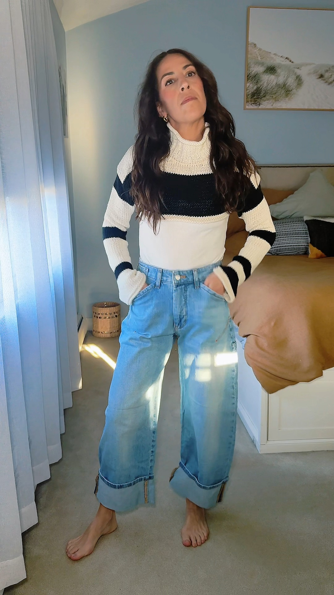 GRWM date night on a chilly night!
Love these effortless looking jeans. A little bit of bagginess, gives shape and cuff bottoms @Anthropologie 
This shirt is also so fun! Half sweater that comes with the white top.
✨sizing- xs top, jeans 24/p

#LTKgrwm