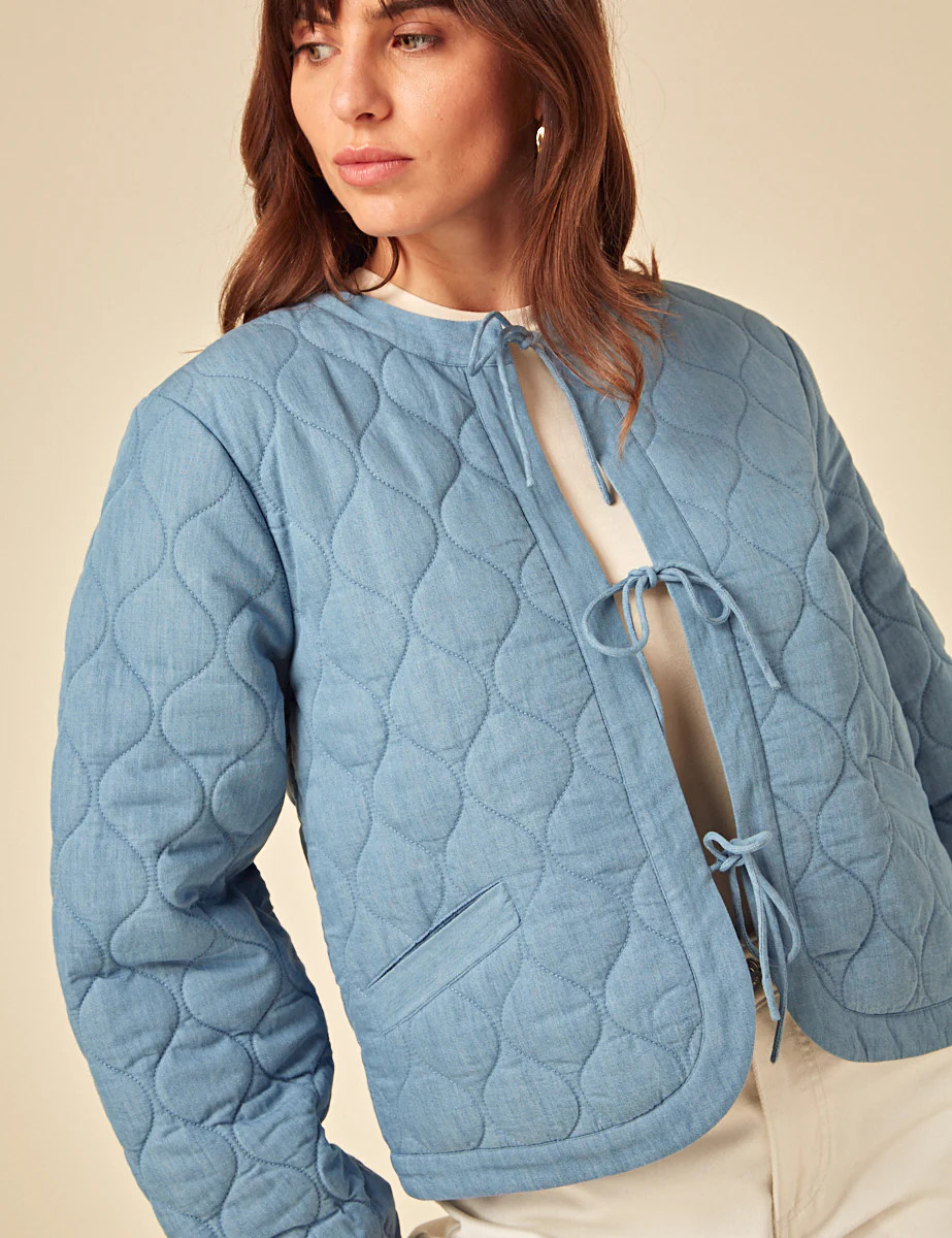 Blue Tie-Front Quilted Jacket | Nobody's Child