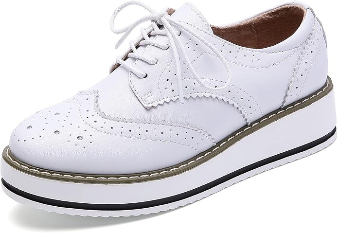 DADAWEN Women's Platform Lace-Up Wingtips Square Toe Oxfords Shoe | Amazon (US)