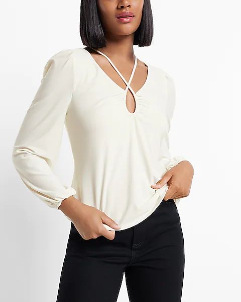 Matte Jersey Long Sleeve Strappy Keyhole Top | Express