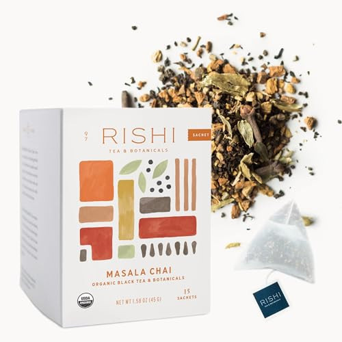 Rishi Tea Masala Chai Black Sachet Tea Bag Blend - Organic, Assam with Whole Spices, Energizing & Caffeinated - 15 Count (Pack of 1) | Amazon (US)