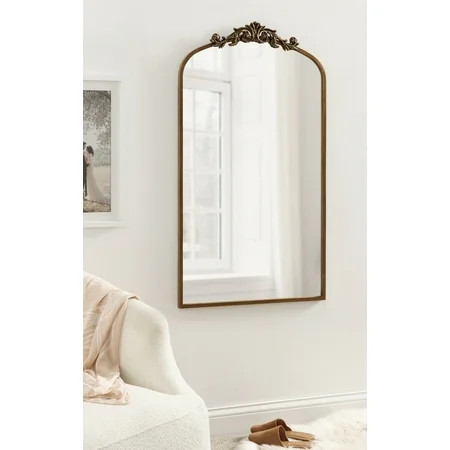 Kate and Laurel Arendahl Glam Arched Tall Panel Mirror, 24 x 42, Gold, Traditional Baroque Large Body Wall Mirror with Ornate Garland Inspired Crown | Walmart (US)