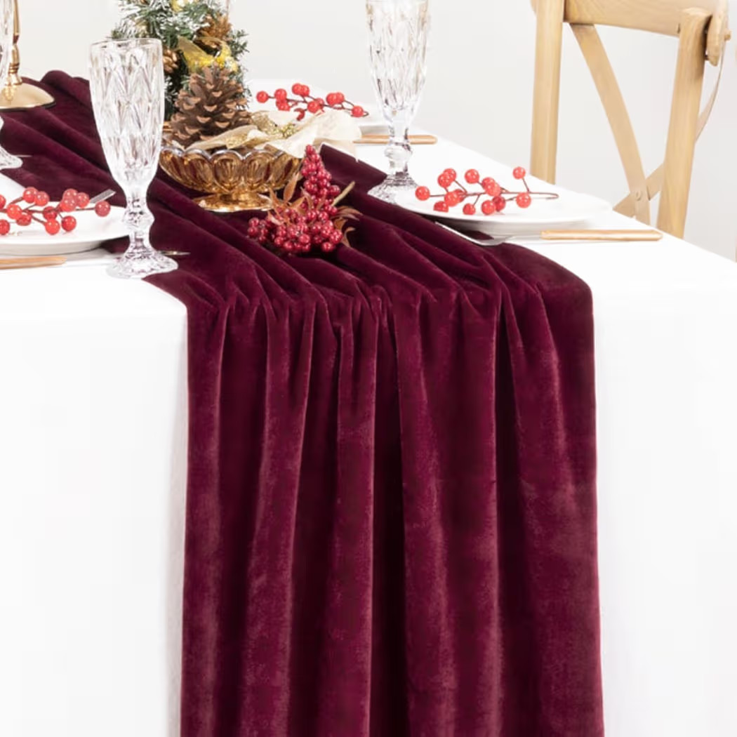 MLMC Velvet Table Runner 10ft Luxury Velvet Fabric Elegant Fall Table Decor 20x120 Inches for Thanksgiving Wedding Christmas New Year Home Decor, Burgundy Red | Amazon (US)