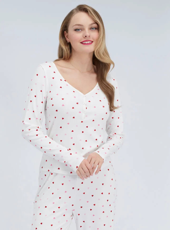 Heart ribbed modal pyjama set - Ivory Mix | Boux Avenue (UK)