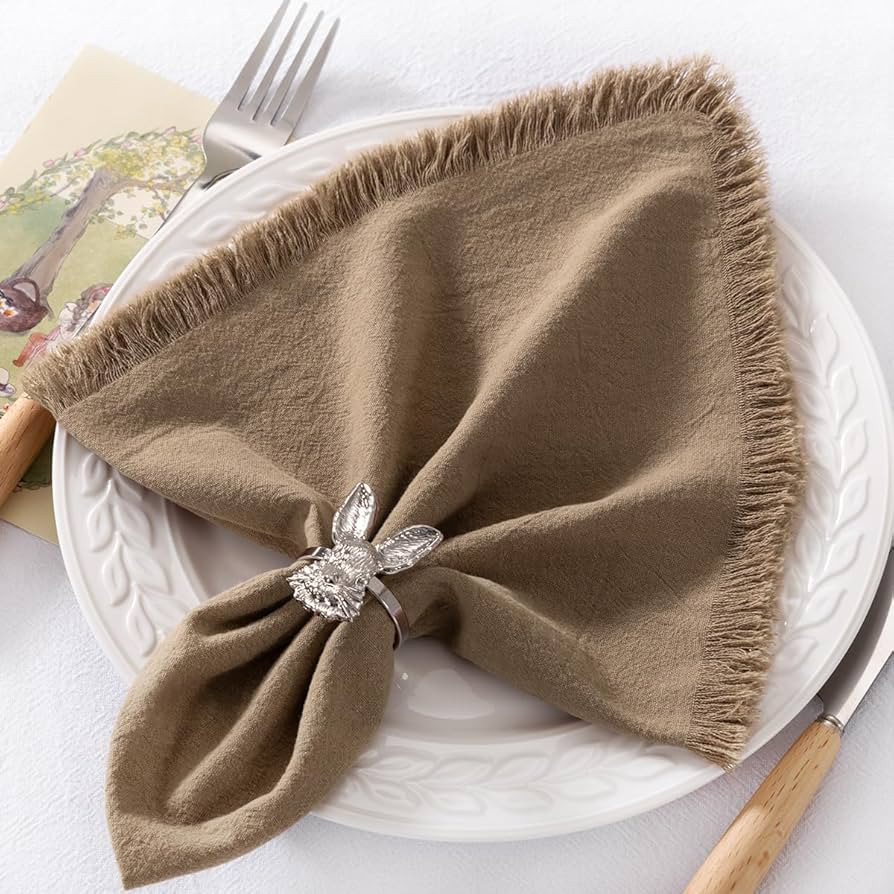 12 Pack Nude Cotton Linen Napkins with Fringe Thanksgiving Fall Cloth Napkins Set of 12 Boho Hand... | Amazon (US)