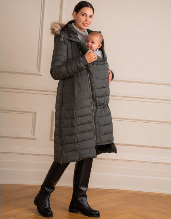 Long Down Khaki 3 in 1 Maternity & Babywearing Coat | Seraphine US