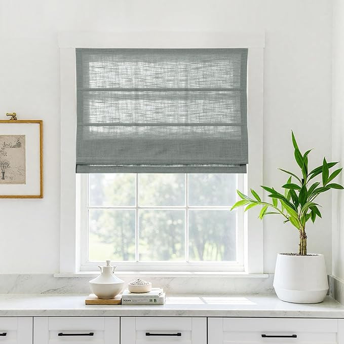 TWOPAGES Linen Roman Shades for Windows Custom Cordless Blinds for Indoor Windows,French Doors,Be... | Amazon (US)