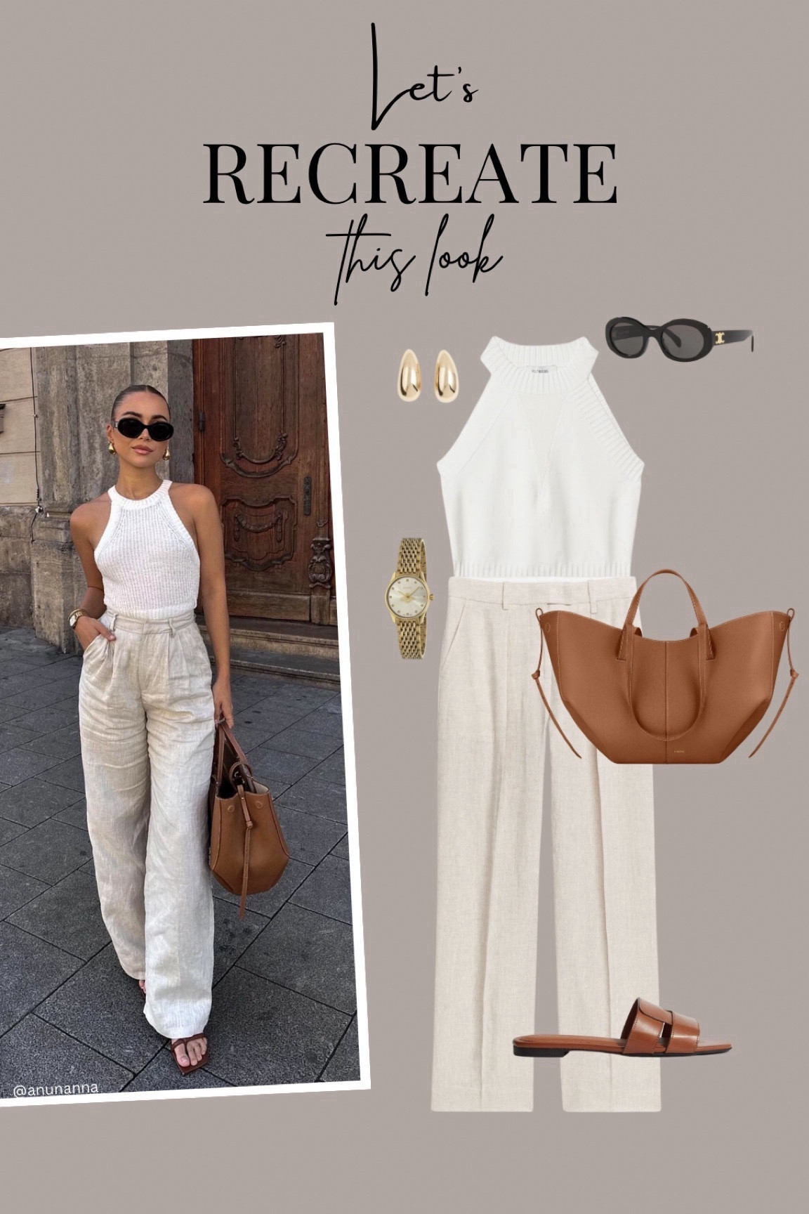 Let’s Recreate This Look 
Neutrals and tan look from @anunanna

#sandals #linenlook #summeroutfit 

#LTKstyletip #LTKworkwear #LTKshoecrush