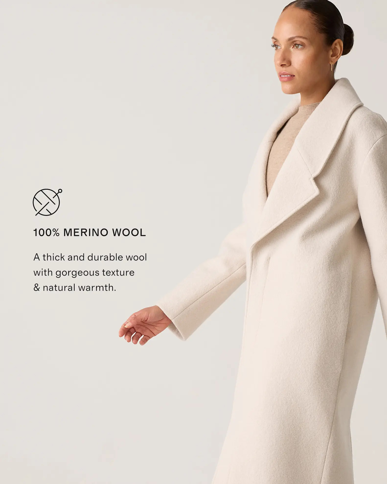 100% Merino Wool Shawl Collar Long Coat in Heather Bone | Quince