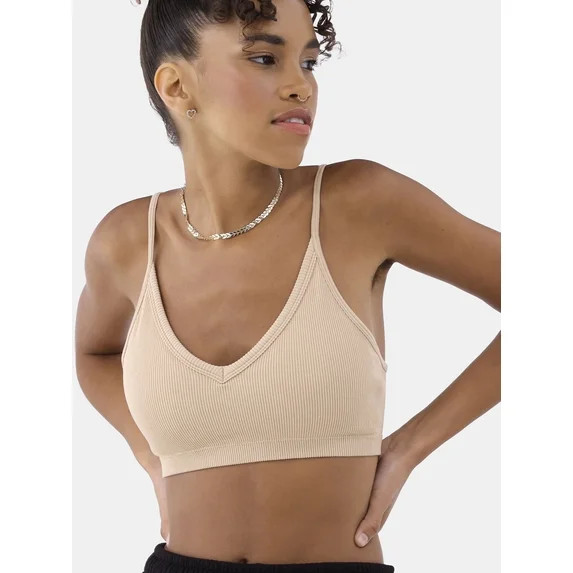 No Boundaries Women's Seamless Ribbed Triangle Bralette, Sizes XS-3XL | Walmart (US)
