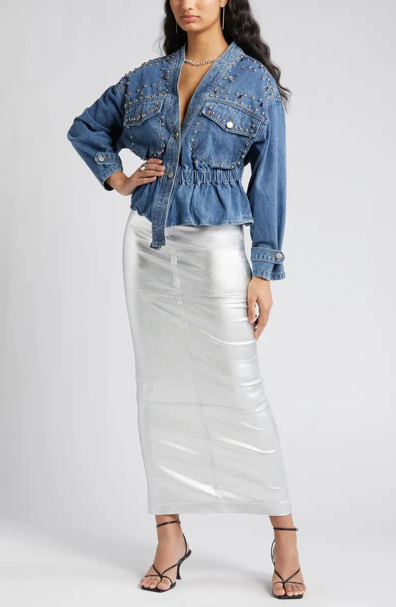 Alina Stud Peplum Denim Jacket | Nordstrom