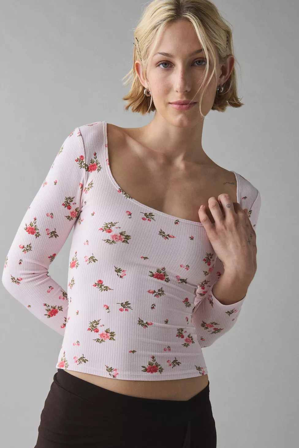 BDG Andie 3/4 Sleeve Square Neck Cropped Tee | Urban Outfitters (US and RoW)