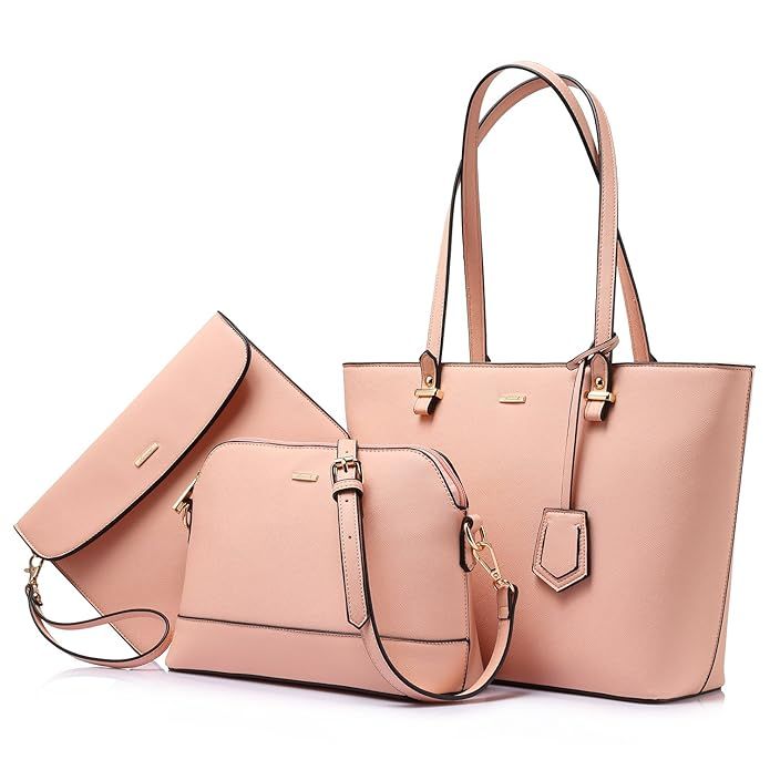 Handbags for Women Tote Bag Fashion Satchel Purse Set Hobo Shoulder Bags Designer Purses 3PCS PU ... | Amazon (US)
