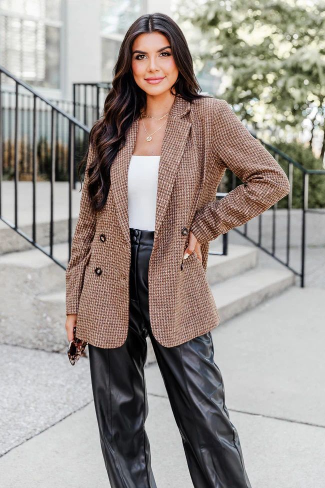 With You Forever Brown Plaid Blazer | Pink Lily