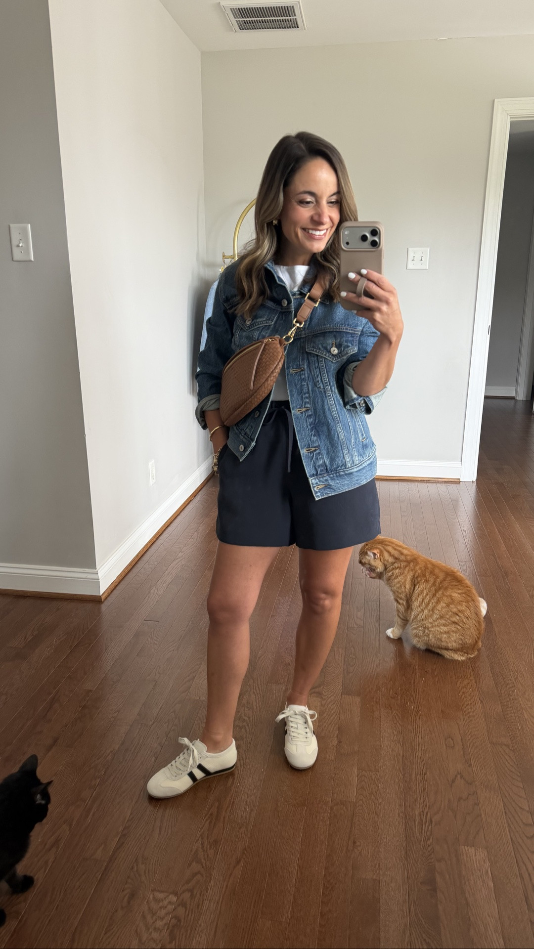 If my favorite sling bag and crossbody bag from Quince had a baby - this bag would be it! 

I love the size, appreciate the thinner strap (if you compare it to the sling bag) and love the woven texture. 

Shorts (Aritzia): xs 
Jacket (Abercrombie): xxs 
Tank top (Quince): xs - back in stock! 
Sneakers (Quince): true to size

#LTKPetite