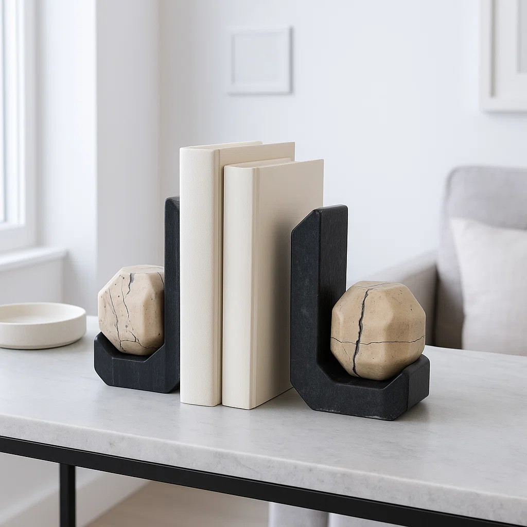 Orren Ellis 2-Pieces Gorda Crackle Stone And Marble Bookend | Wayfair | Wayfair North America