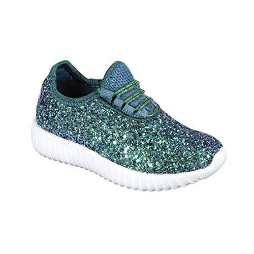 Forever FM74 Women's Lace Up Glitter White Sole Street Sneakers, Color Green, Size:9 | Amazon (US)