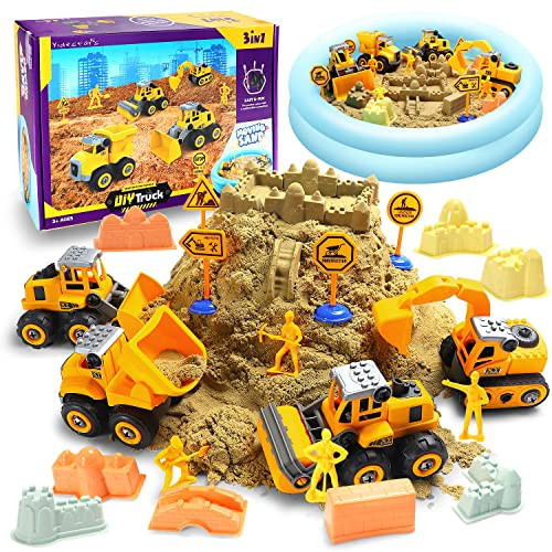 YIDESTARS Play Construction Sand Kit,2.2lbs Magic Sand W/4 Large Take Apart Construction Trucks,1 Sandbox,8 Worker Figures and Road Signs,8 Molds,Toys for 2-8 Years Old Boys Girls | Amazon (US)