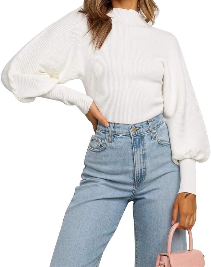 Exlura Women's Turtleneck Sweater Casual Long Sleeve Slim Fit Knit Pullover Tops | Amazon (US)