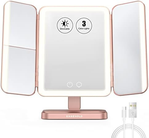 Rechargeable 5000 mAh Lighted Makeup Mirror, 1X/2X/3X/10X Magnifying Vanity Mirror, 3-Color Mirror w | Amazon (US)