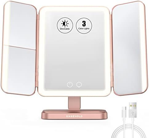 EASEHOLD Rechargeable 5000 mAh Lighted Makeup Mirror, 1X/2X/3X/10X Magnifying Vanity Mirror, 3-Co... | Amazon (US)