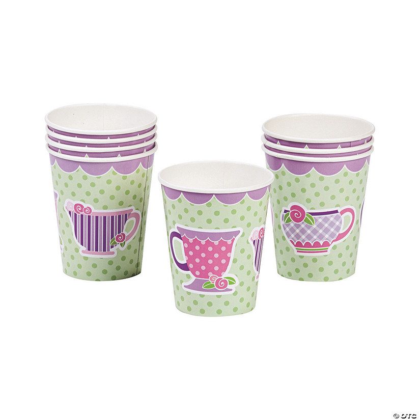 9 oz. Tea Party Purple & Green Polka Dot Disposable Paper Cups - 8 Ct. | Oriental Trading Company