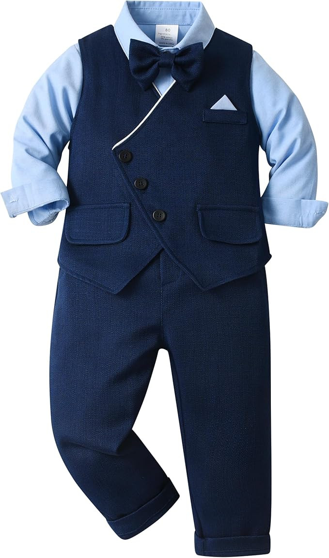 Volunboy Baby Boy Suit Toddler Formal Outfit Kids 3 Piece Vest Gentleman Clothes Long Sleeve Shir... | Amazon (US)