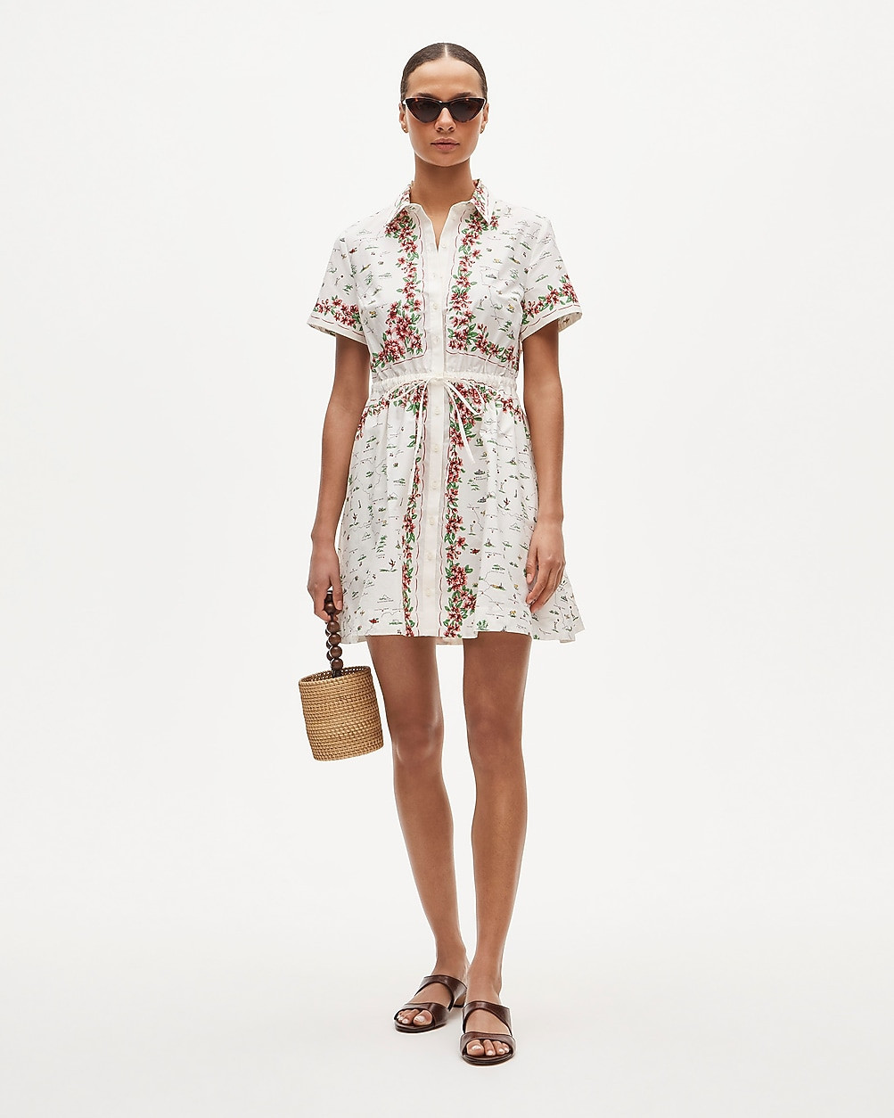 Tall Cerise mini shirt-dress in map-print cotton poplin | J. Crew US
