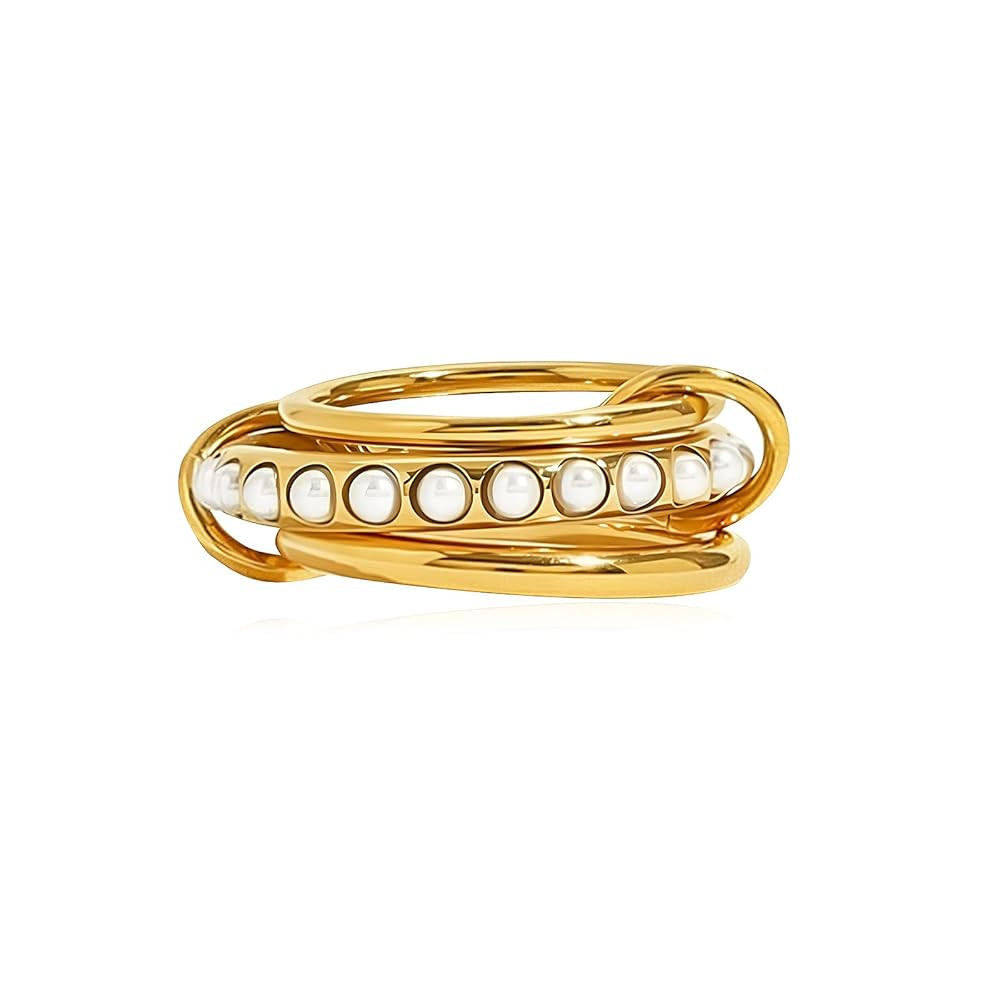 Gold Stackable Rings for Women Non Tarnish - Chunky Gold Spinelli Rings Set with Pearls, Trendy M... | Amazon (US)