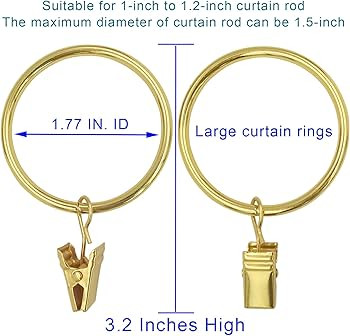 20 Pack Gold Curtain Rings with Clips, Curtain Hooks Hangers Clip Rings for Hanging Drapes Bows H... | Amazon (US)