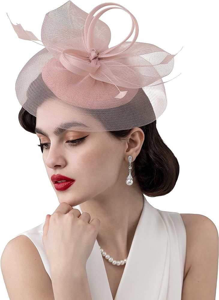 Zivyes High Tea Hats for Women Feather Fascinators for Kentucky Derby Pillbox Hat Mesh Headband | Amazon (US)