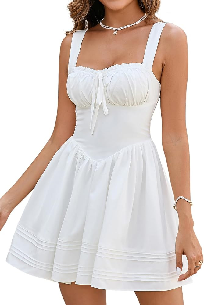HTZMO Women Summer Casual Square Neck Mini Sundress Corset A Line Flowy Swing Cute Graduation Par... | Amazon (US)