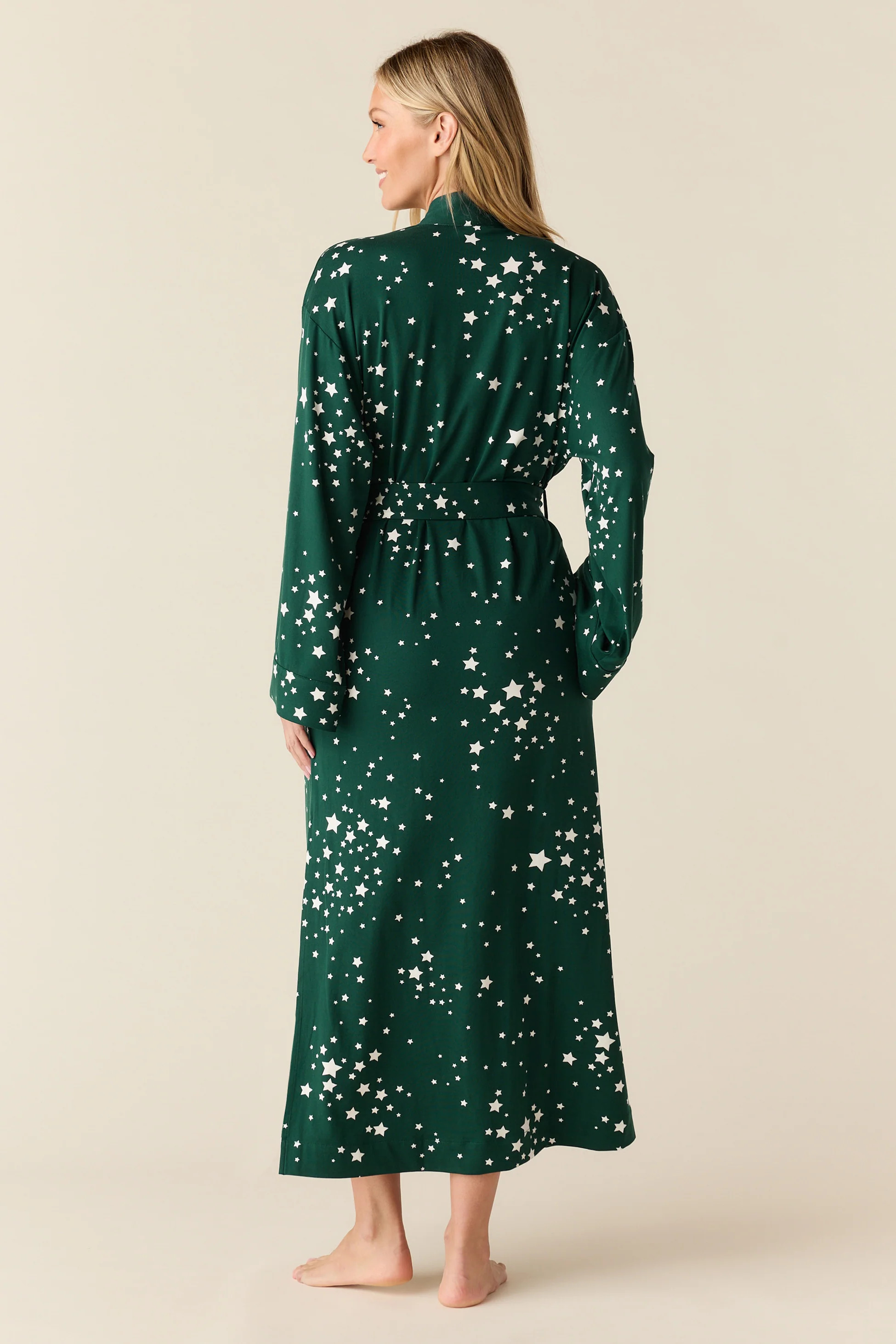 Kaia Cloud Jersey Kimono Robe in Green Stars | MASONgrey