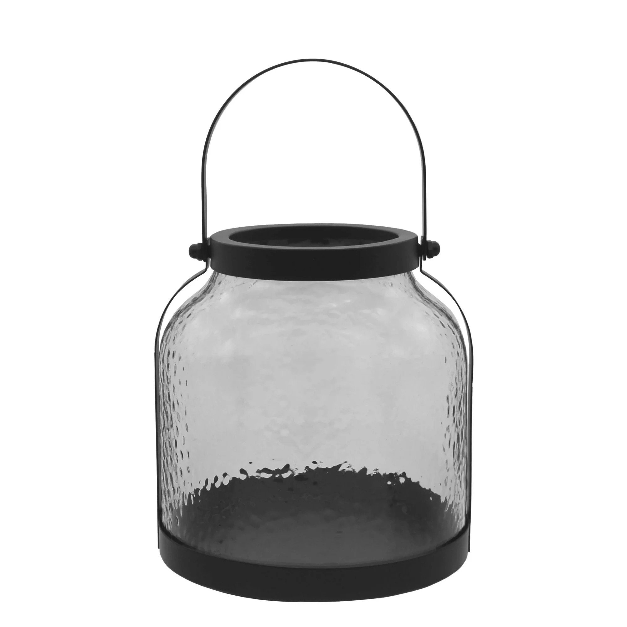 Better Homes & Gardens Black Metal Hammered Glass Candleholder Lantern, 8", Medium | Walmart (US)
