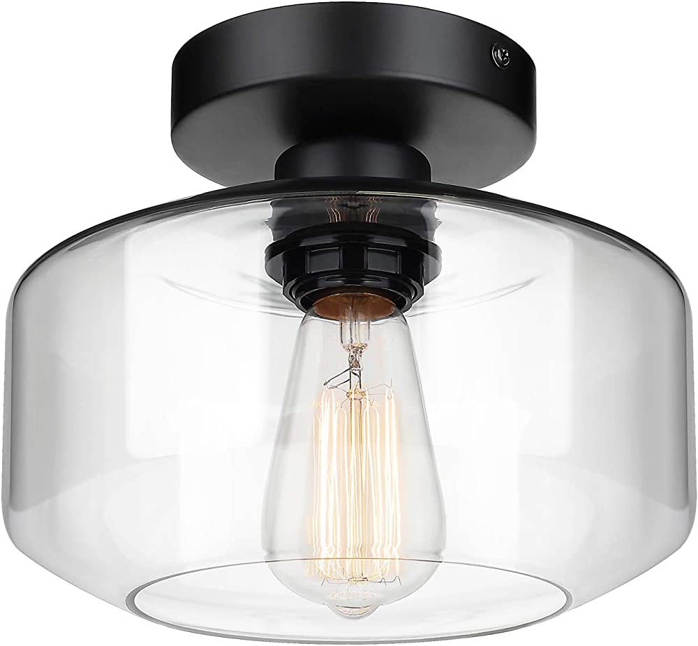 MAXvolador Industrial Semi Flush Mount Ceiling Light, Clear Glass Pendant Lamp Shade, Farmhouse L... | Amazon (US)
