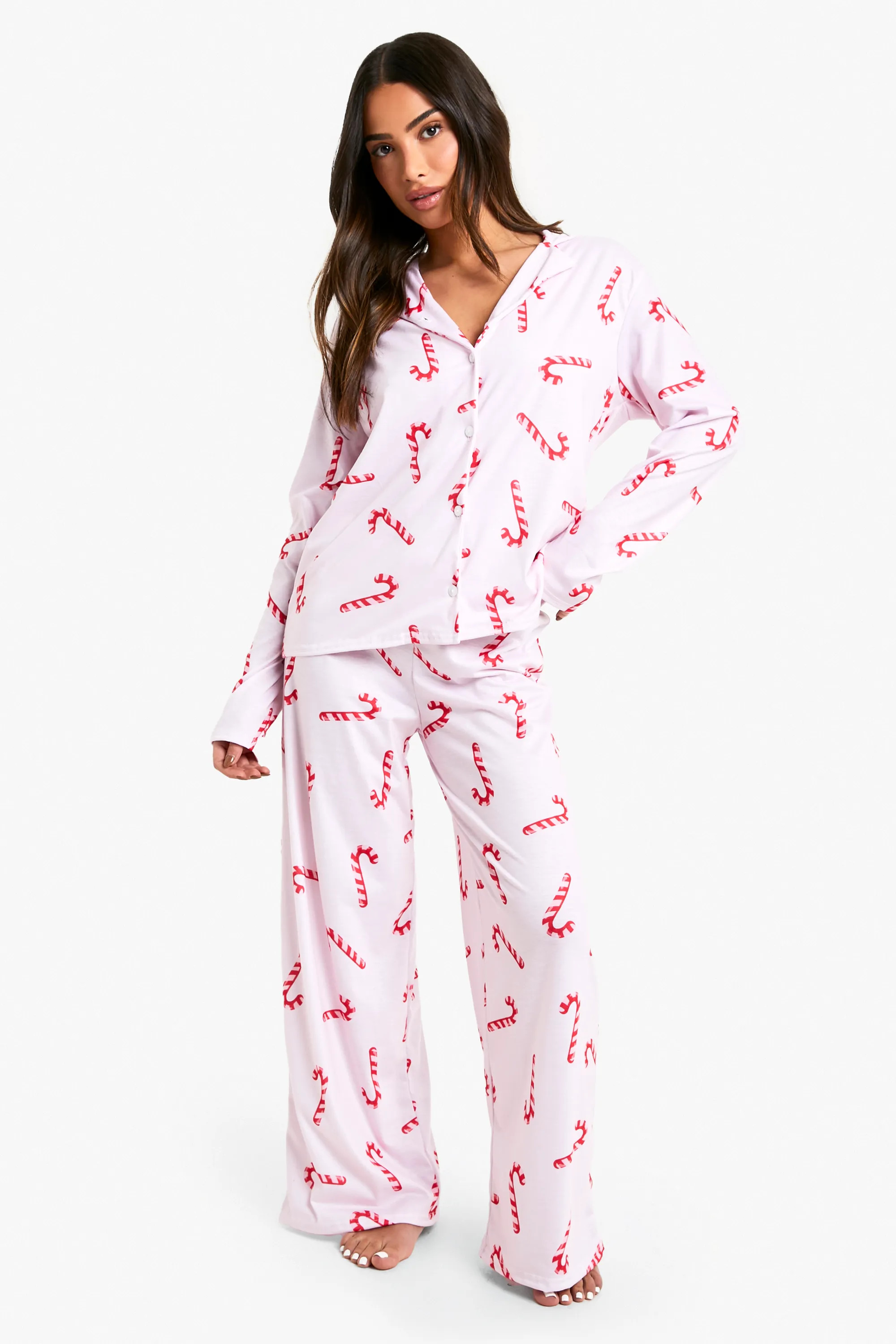 Nightwear | Petite Candy Cane Print Pyjama Set | boohoo | Debenhams UK