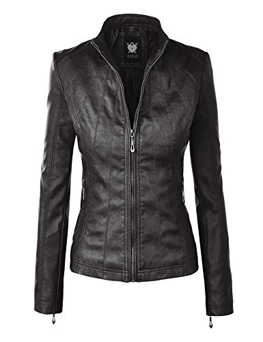 Lock and Love LL WJC877 Womens Panelled Faux Leather Moto Jacket M BLACK | Amazon (US)