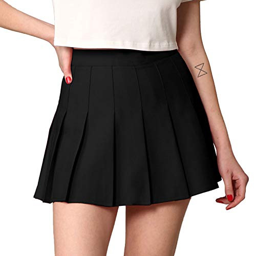 MBJ WB2344 Women Girls Plaid High Waist Japan School Uniform Pleated Skater Tennis Skirt with Short S Black | Amazon (US)