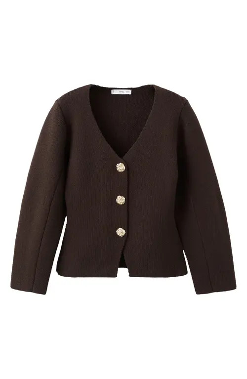 MANGO V-Neck Cardigan in Chocolate at Nordstrom, Size Large | Nordstrom