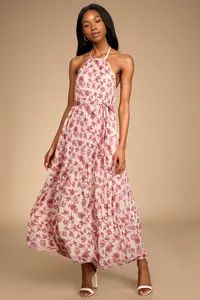 Extravagant Entrance Cream Floral Pleated Halter Maxi Dress | Lulus (US)