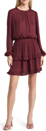 Socialite Smocked Tiered Long Sleeve Satin Dress | Nordstrom | Nordstrom