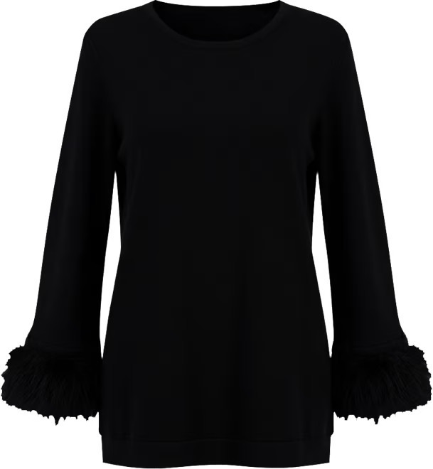 Women's Crewneck Feather-Trim-Cuff Sweater | Macy's