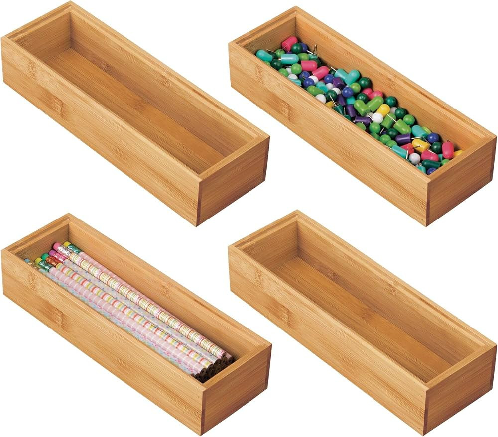 mDesign Wooden Bamboo Office Drawer Organizer Box Tray, Stackable Storage for Drawers, Cabinets, ... | Amazon (US)