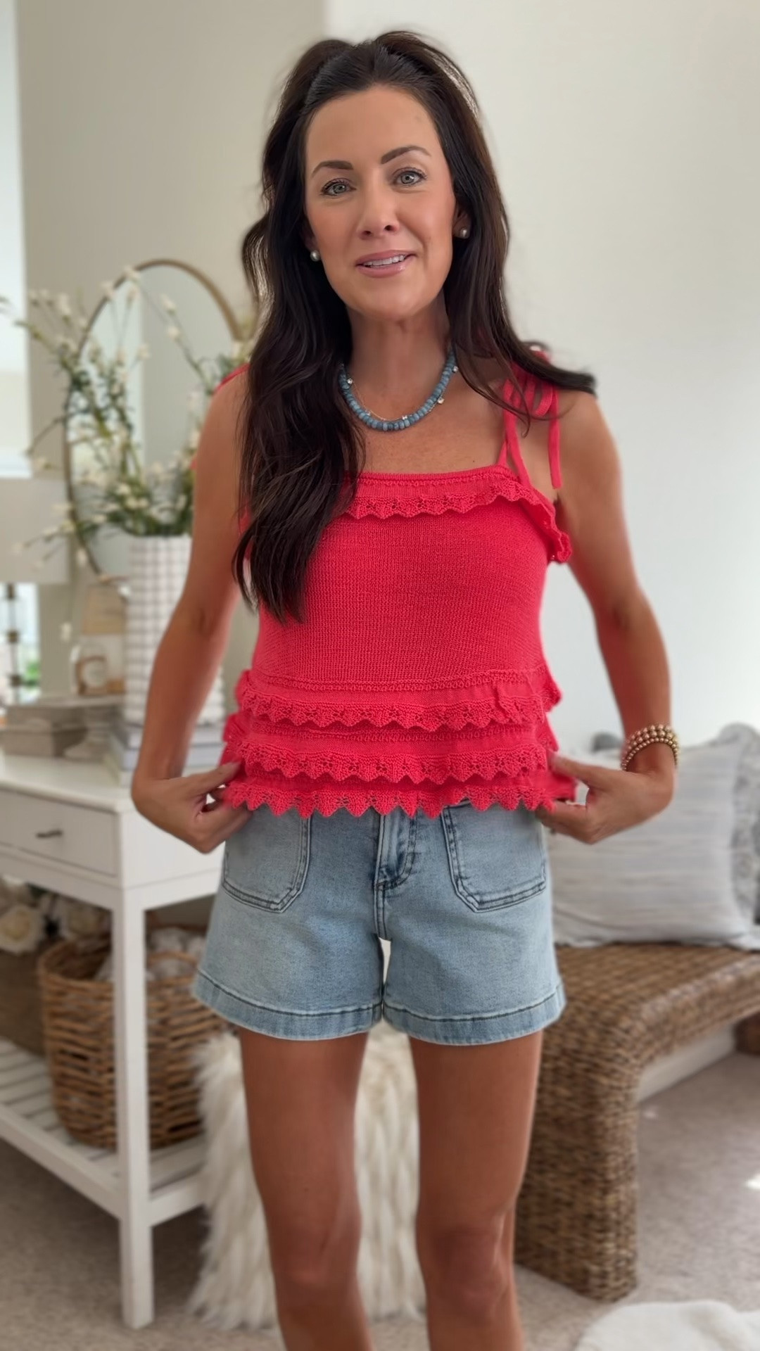 Under $20 knit summer tank RESTOCKED!!! Love the fit—has adjustable tie straps 
•medium
•size 2 denim shorts--on sale

#LTKSaleAlert #LTKSeasonal #LTKootd