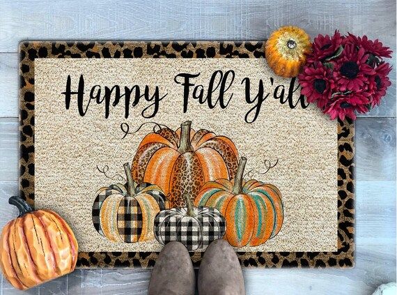 Happy Fall Y'all Doormat, Leopard Print Pumpkins Doormat, Fall Doormat, Fall Welcome Mat, Pumpkin... | Etsy (US)