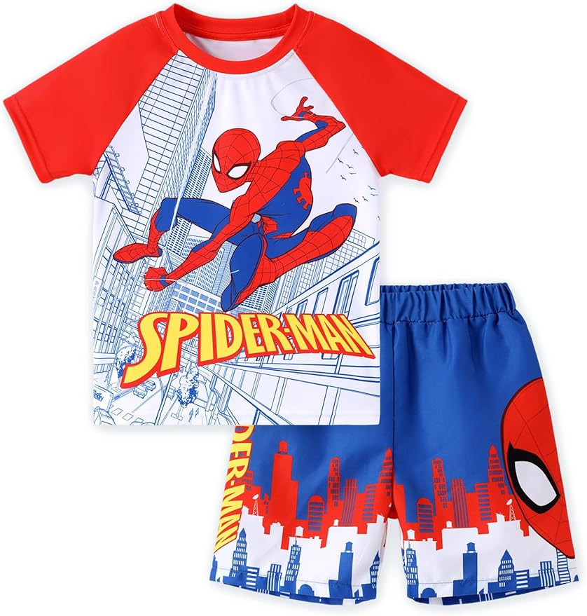 Disney Marvel Spiderman Cars Boy Swimsuit Rash Guard Shirts & Swim Trunk Boys Swim Set Mickey Sum... | Amazon (US)