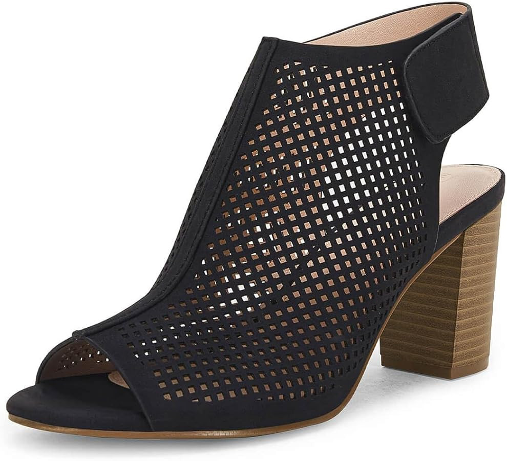 Coutgo Heels for Women Open Toe Boots Cutout Ankle Strap High Heel Chunky Block Sandals | Amazon (US)